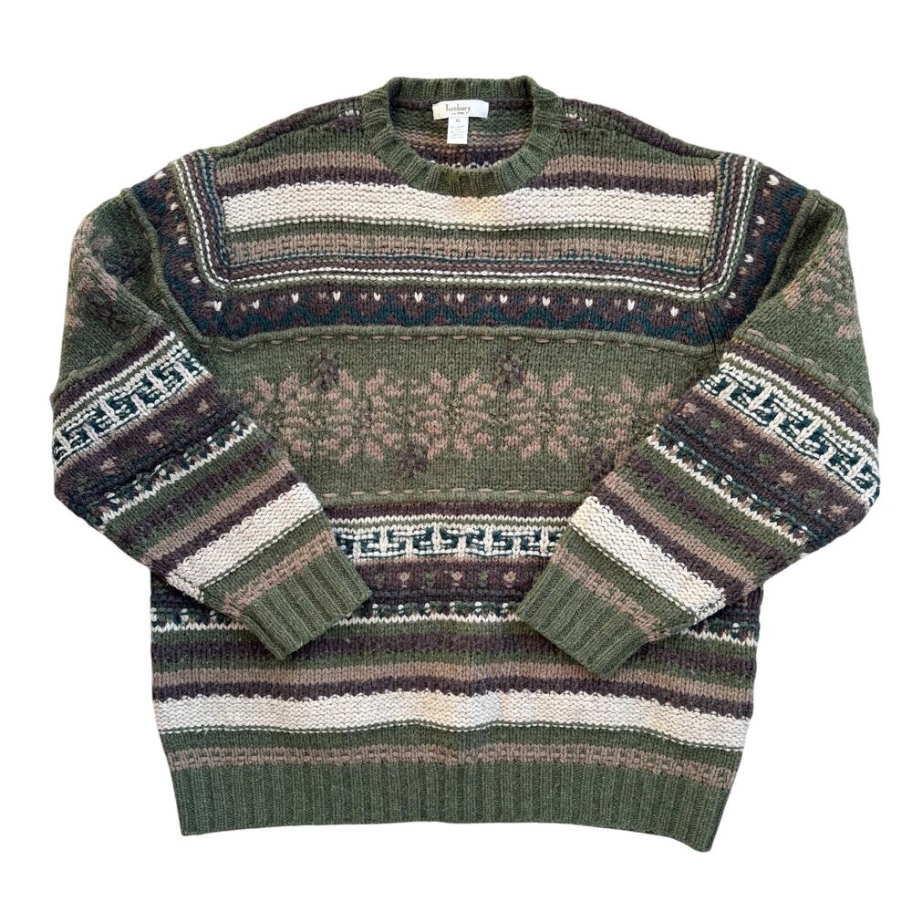 Vintage 1990s Turnbury Lambswool Fair Isle Knit Sweater – Earthy Tones XL